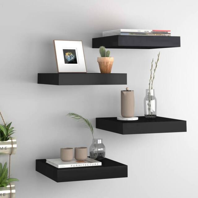 Berkfield Home Floating Wall Shelves 4 pcs Black 23x23.5x3.8 cm MDF - image 1