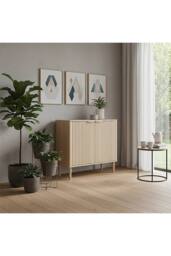Living and Home Modern Sideboard with Double Doors & Adjustable Interior in Natural