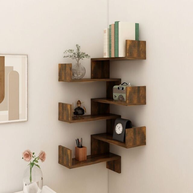 Berkfield Home Wall Corner Shelves 2 pcs Smoked Oak 40x40x50 cm Engineered Wood in Brown - Size: 40 x 40 x 50 cm - image 1