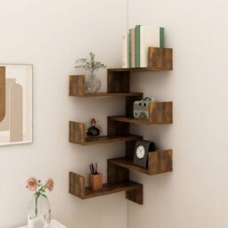Berkfield Home Wall Corner Shelves 2 pcs Smoked Oak 40x40x50 cm Engineered Wood in Brown - Size: 40 x 40 x 50 cm - thumbnail 1