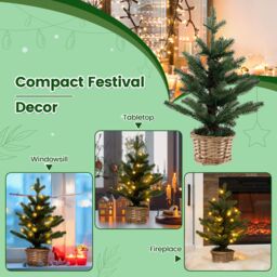 Gymax Tabletop Pre-lit Christmas Tree 96 Tips & 20 Lights With Pot Mini Xmas Decor in Green - thumbnail 3