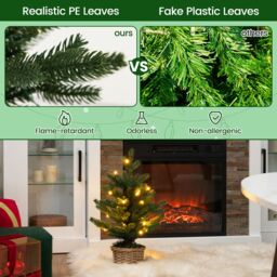 Gymax Tabletop Pre-lit Christmas Tree 96 Tips & 20 Lights With Pot Mini Xmas Decor in Green - thumbnail 4