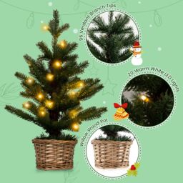 Gymax Tabletop Pre-lit Christmas Tree 96 Tips & 20 Lights With Pot Mini Xmas Decor in Green - thumbnail 5
