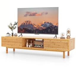 VOGREX 63 Inch Mid Century Bamboo TV Storage Cabinet UK in Beige - thumbnail 1