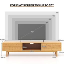 VOGREX 63 Inch Mid Century Bamboo TV Storage Cabinet UK in Beige - thumbnail 2