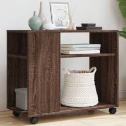 Berkfield Home Side Table with Wheels Brown Oak 70x35x60 cm Engineered Wood - Size: 70 x 35 x 60 cm - thumbnail 1