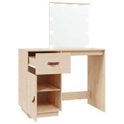Berkfield Home Beautiful Dressing Table with LED 95x50x133.5 cm Solid Wood Pine in Natural - thumbnail 8