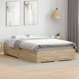 Berkfield Home Modern Bed Frame without Mattress with Drawers Double Engineered Wood in Beige - thumbnail 4