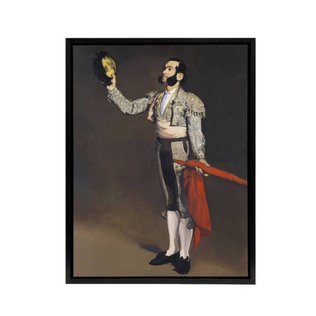 "Artery8 Matador Saluting Portrait Painting Manet Black Framed Canvas Wall Art in Brown - Size: W12"" x H16""" - image 1