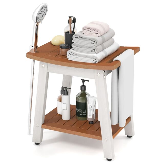 Gymax Shower Bench Seat HIPS Shower Stool With Handle & Shower Head in Brown - image 1