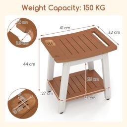 Gymax Shower Bench Seat HIPS Shower Stool With Handle & Shower Head in Brown - thumbnail 2