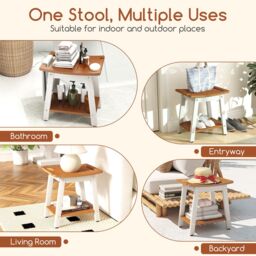 Gymax Shower Bench Seat HIPS Shower Stool With Handle & Shower Head in Brown - thumbnail 5