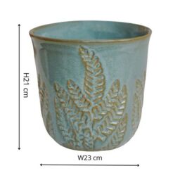 Royal Botanic Gardens Kew Kew Embossed Fern Teal Planter H17cm D18cm - Premium Quality - Embossed design- Reactive glaze - thumbnail 8