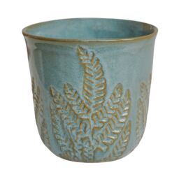 Royal Botanic Gardens Kew Kew Embossed Fern Teal Planter H17cm D18cm - Premium Quality - Embossed design- Reactive glaze - thumbnail 2
