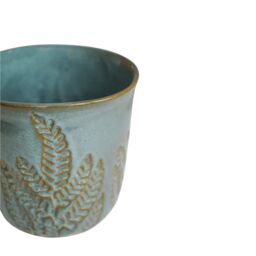 Royal Botanic Gardens Kew Kew Embossed Fern Teal Planter H17cm D18cm - Premium Quality - Embossed design- Reactive glaze - thumbnail 3