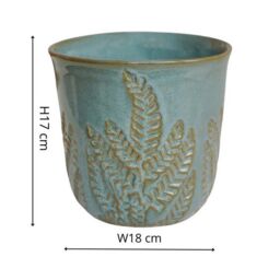 Royal Botanic Gardens Kew Kew Embossed Fern Teal Planter H17cm D18cm - Premium Quality - Embossed design- Reactive glaze - thumbnail 7