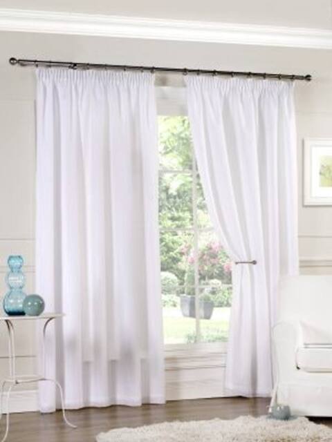 New Edge Blinds Voile Lined Pencil Pleat Curtains in White - Size: 228 cm width x 137 cm drop - image 1