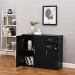 EONLION Wooden Sideboard Cabinet Cupboard Unit Storage Furniture Black - thumbnail 3