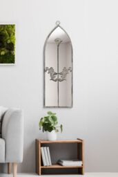 "MirrorOutlet Concrete Colour Metal Framed Arched Wall Mirror 24""x 8"" (60 X 20CM) in Grey - Size: 1 Pack"