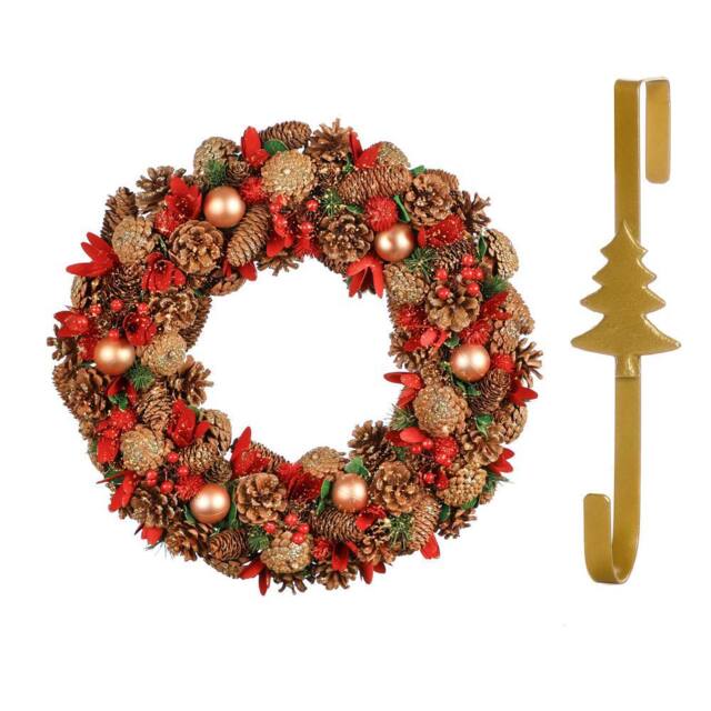 Dibor 50cm Giant Canterbury Christmas Wreath with Tree Wreath Hanger in Red - image 1