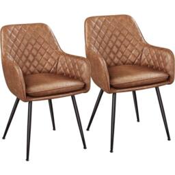 KORVIXA Set of 2 PU Leather Dining Chairs in Brown - Size: 0.6m2