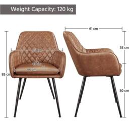 KORVIXA Set of 2 PU Leather Dining Chairs in Brown - Size: 0.6m2 - thumbnail 2