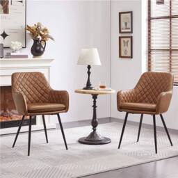 KORVIXA Set of 2 PU Leather Dining Chairs in Brown - Size: 0.6m2 - thumbnail 5