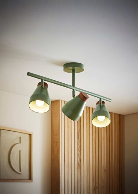 ValueLights Parker Gloss with Walnut Wood Dome Lamp Shade 3 Way Bar Ceiling Light in Pale Green - image 1
