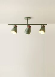 ValueLights Parker Gloss with Walnut Wood Dome Lamp Shade 3 Way Bar Ceiling Light in Pale Green - thumbnail 2