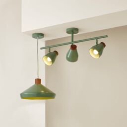 ValueLights Parker Gloss with Walnut Wood Dome Lamp Shade 3 Way Bar Ceiling Light in Pale Green - thumbnail 6