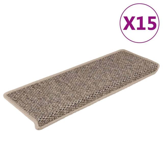 Berkfield Home Stair Mats Self-adhesive Sisal-Look 15 pcs 65x21x4 cm Dark Beige - Size: Medium - image 1