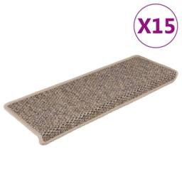 Berkfield Home Stair Mats Self-adhesive Sisal-Look 15 pcs 65x21x4 cm Dark Beige - Size: Medium - thumbnail 1