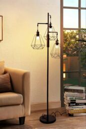 Living and Home Modern Industrial Black 3-Head Floor Lamp with Diamond Cage Shade - thumbnail 2