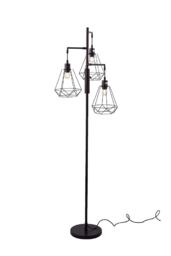 Living and Home Modern Industrial Black 3-Head Floor Lamp with Diamond Cage Shade - thumbnail 5