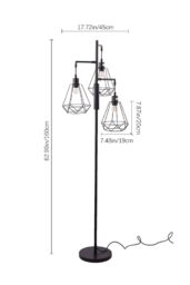 Living and Home Modern Industrial Black 3-Head Floor Lamp with Diamond Cage Shade - thumbnail 4