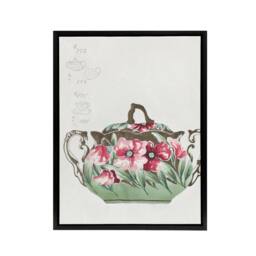 "Artery8 Vintage Sugar Bowl Poppy Design Framed Canvas Wall Art Print Noritake in Green - Size: W12"" x H16""" - thumbnail 1