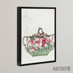 "Artery8 Vintage Sugar Bowl Poppy Design Framed Canvas Wall Art Print Noritake in Green - Size: W12"" x H16""" - thumbnail 2