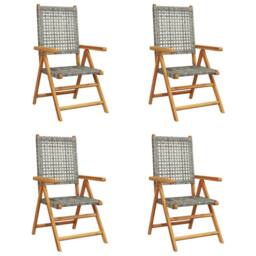 Berkfield Home Reclining Garden Chairs 4 pcs Grey Poly Rattan & Solid Wood - thumbnail 3