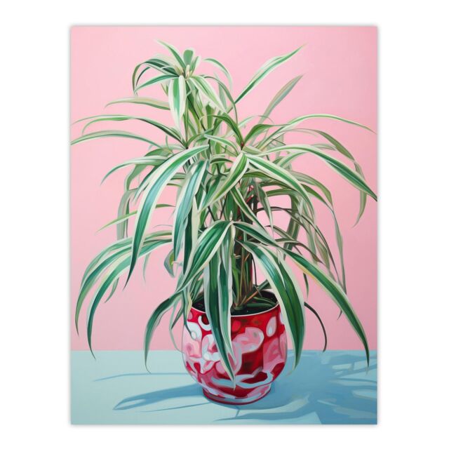 "Wee Blue Coo Wall Art Print Spider Plant Lover Pink Green Blue Living Room - Size: W18"" x H24""" - image 1