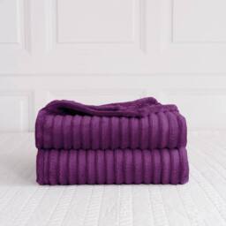 Homes-Linen Chunky Ribbed Cord Faux Fur Velvet Touch Throw Blanket 150x200cm in Aubergine - Size: 150 cm × 200 cm - thumbnail 2