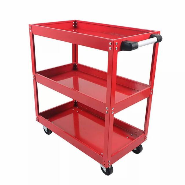 Dprodo Heavy Duty 3 Shelves Rolling Carts with Brake Wheels in Red - Size: 600mm - image 1