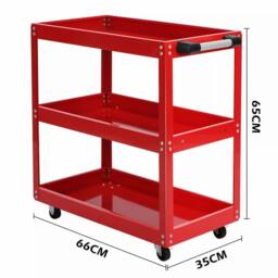 Dprodo Heavy Duty 3 Shelves Rolling Carts with Brake Wheels in Red - Size: 600mm - thumbnail 2