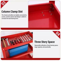 Dprodo Heavy Duty 3 Shelves Rolling Carts with Brake Wheels in Red - Size: 600mm - thumbnail 3