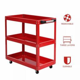 Dprodo Heavy Duty 3 Shelves Rolling Carts with Brake Wheels in Red - Size: 600mm - thumbnail 5