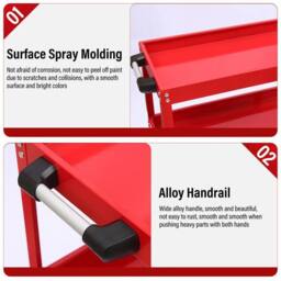 Dprodo Heavy Duty 3 Shelves Rolling Carts with Brake Wheels in Red - Size: 600mm - thumbnail 7