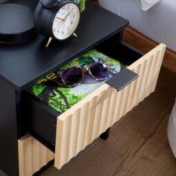 Home Source Modern Black Wood Bedside Cabinet Drawers Bedroom Table Organiser - thumbnail 7