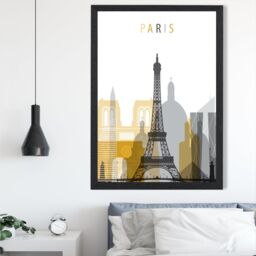 ARTZE Paris Yellow & Grey City Skyline Framed Print SIZE: A2 with Black Frame - Size: A4 - thumbnail 2