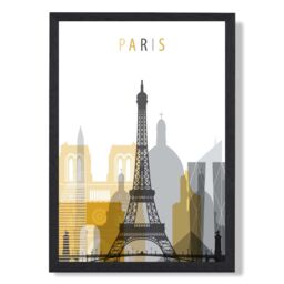 ARTZE Paris Yellow & Grey City Skyline Framed Print SIZE: A2 with Black Frame - Size: A4 - thumbnail 1