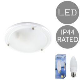 ValueLights Opal Glass IP44 Rated Bathroom Flush Ceiling Light with Warm LED Bulb in White - thumbnail 2