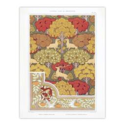 "Artery8 Stag Deer Trees Pattern Vintage Floral Wall Art Print Verneuil in Green - Size: W24"" x H32""" - thumbnail 1